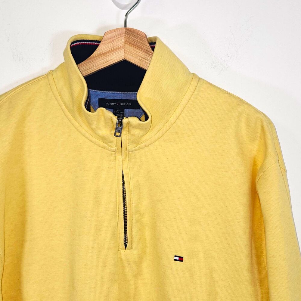 Tommy Hilfiger Men's Yellow Quarter-Zip Mock Neck Logo Sweatshirt 2XL